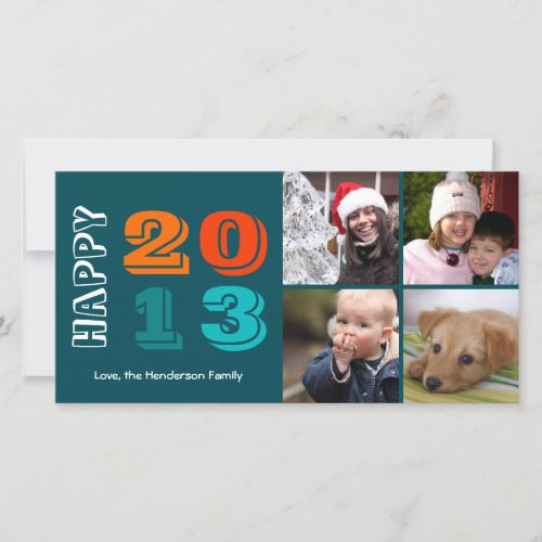 Happy new year by year 4 family photo grid navy holiday card