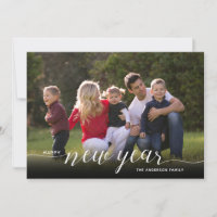 Happy New Year Calligraphy | 2 Photo Holiday Card