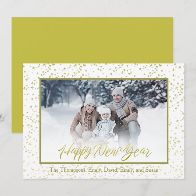 Happy New Year Calligraphy Script Gold 1 Photo Holiday Card (Front/Back)