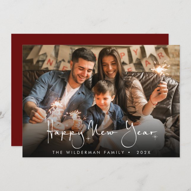 Happy New Year Calligraphy script Photo Card (Front/Back)