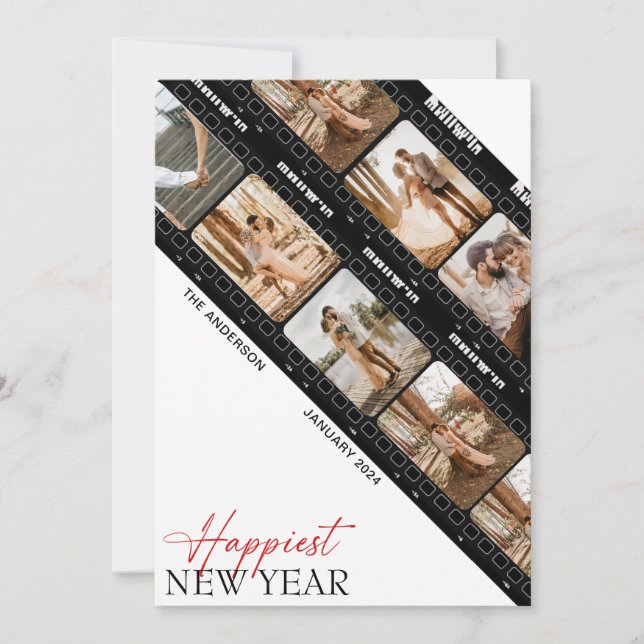Happy New Year Camera Film Classic Collage Photo Holiday Card (Front)