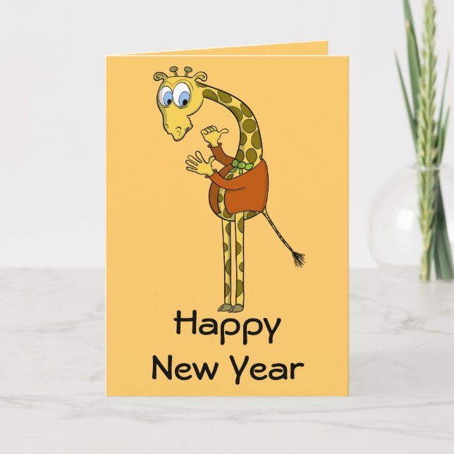 Happy New Year  card "funny giraffe" cartoon (Front)