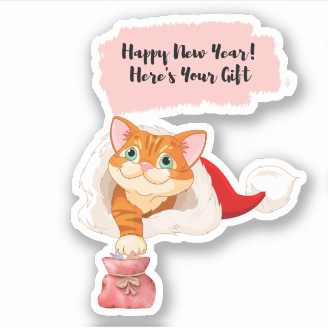 Happy New Year Cat 2023 Custom-Cut Vinyl Sticker (Front)