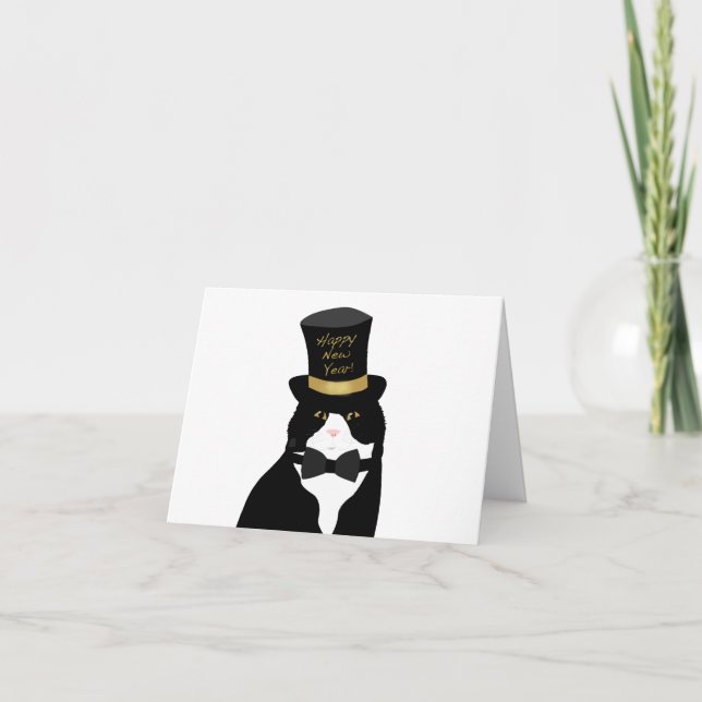 Happy New Year Cat Greeting Card (Front)