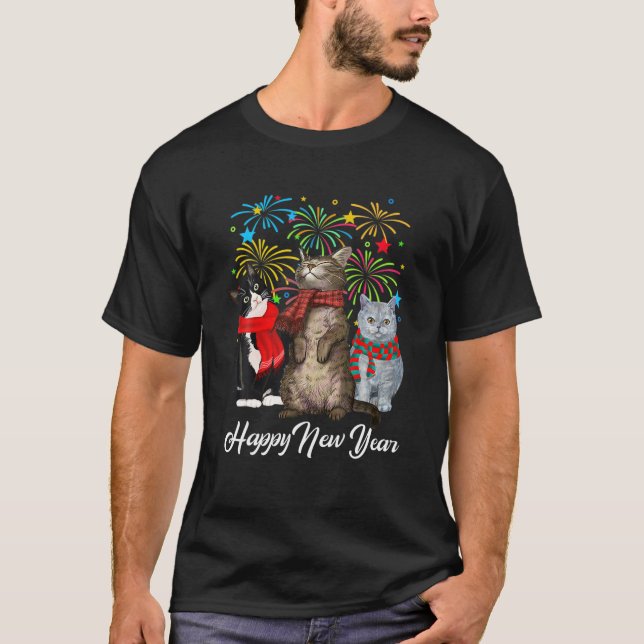 Happy New Year Cat Happy Meow Year 2022 Kitten Lov T-Shirt (Front)