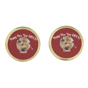 Happy New Year Cat Photo Customize Cufflinks