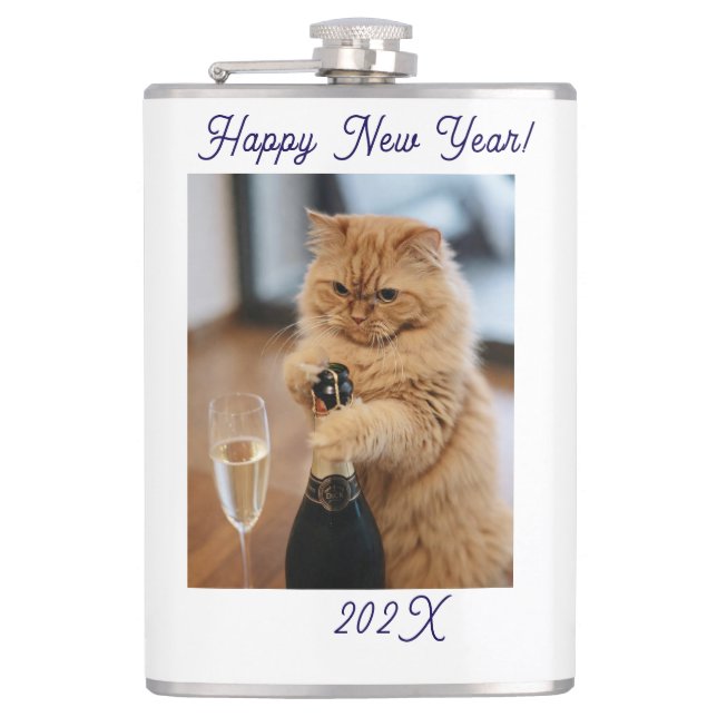  Happy New Year Cat Photo Customized  Flask (Front)