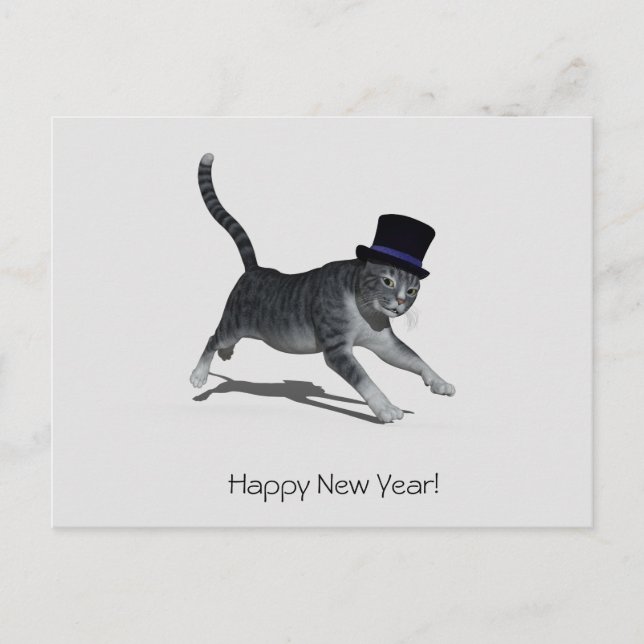 Happy New Year Cat Postcard (Front)