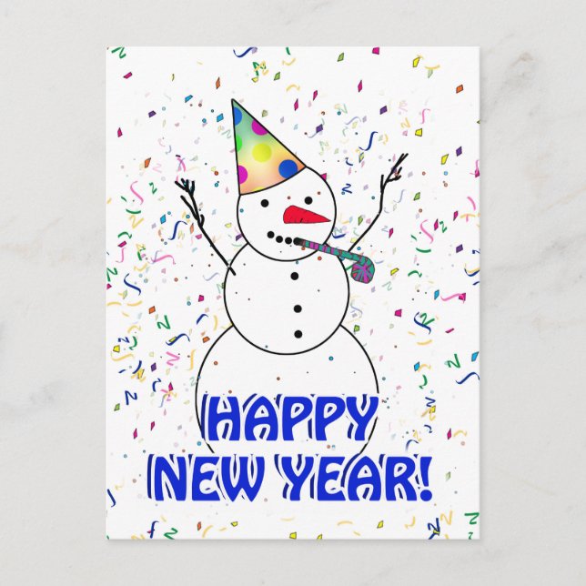HAPPY NEW YEAR! Celebrating Snowman Holiday Postcard (Front)