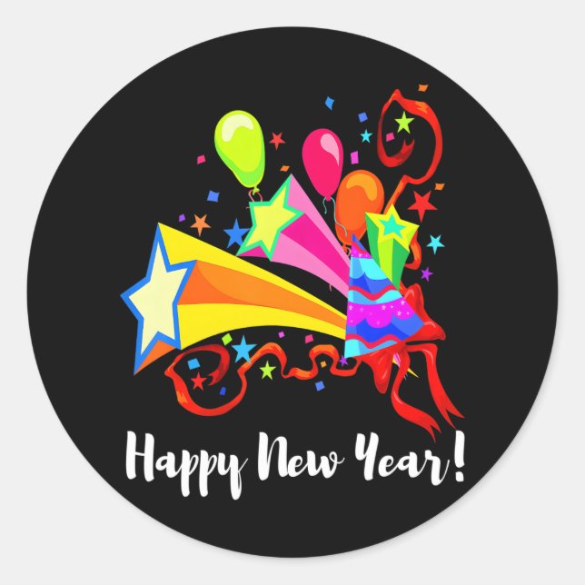 Happy New Year Celebration 2024 New Years Party Classic Round Sticker (Front)