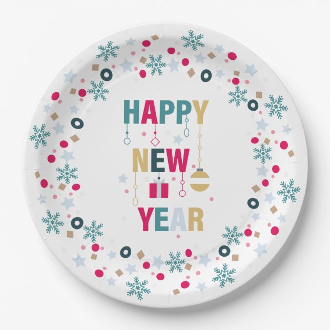 Happy New Year celebration Paper Plates (Front)