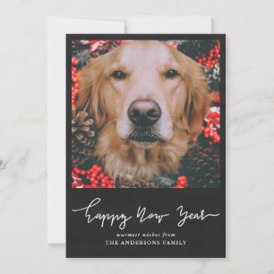 Happy New Year Chalkboard Vintage Script Photo Holiday Card