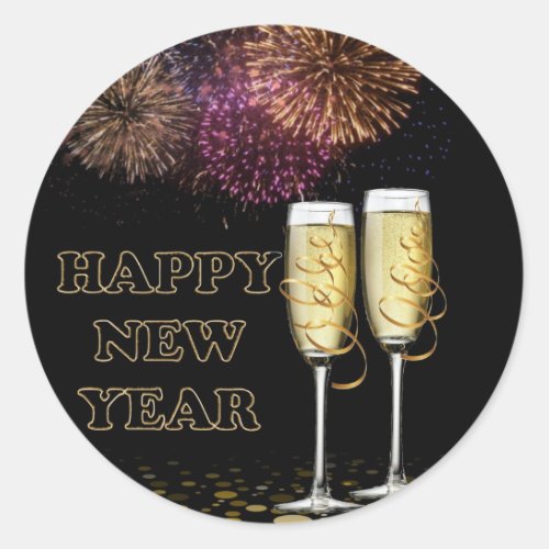Happy New Year _ Champagne Classic Round Sticker