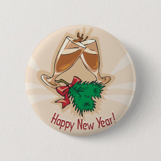 Happy New Year Champagne Clink Pinback Button (Front)