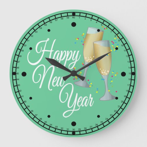 Happy New Year Champagne  Confetti Large Clock
