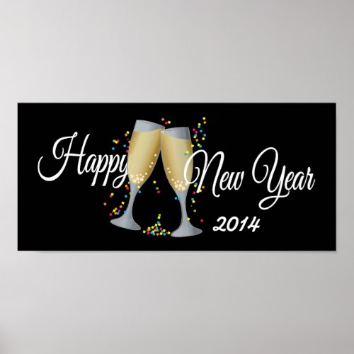 Happy New Year Champagne  Confetti Poster