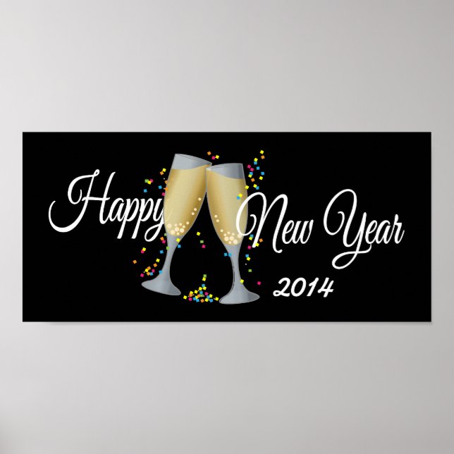 Happy New Year Champagne & Confetti Poster (Front)