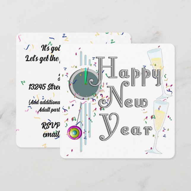 HAPPY NEW YEAR! Champagne Countdown Invitation (Front/Back)