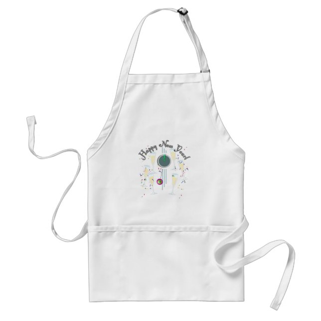 Happy New Year - Champagne Glasses and Clock Adult Apron (Front)