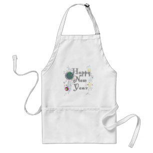Happy New Year - Champagne Glasses and Clock Adult Apron