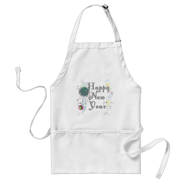 Happy New Year - Champagne Glasses and Clock Adult Apron (Front)