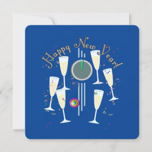 Happy New Year - Champagne Glasses and Clock Invitation