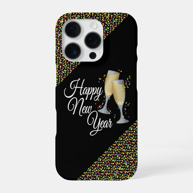 Happy New Year Champagne Glasses iPhone Case (Back)