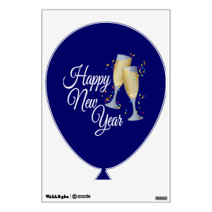 Happy New Year Champagne Glasses Wall Sticker
