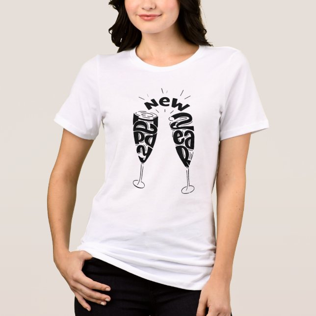 Happy New Year Champagne Glasses Word Art Tri-Blend Shirt (Front)