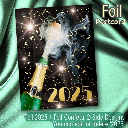 Happy New Year Champagne Gold Foil Confetti Modern Foil Holiday Postcard