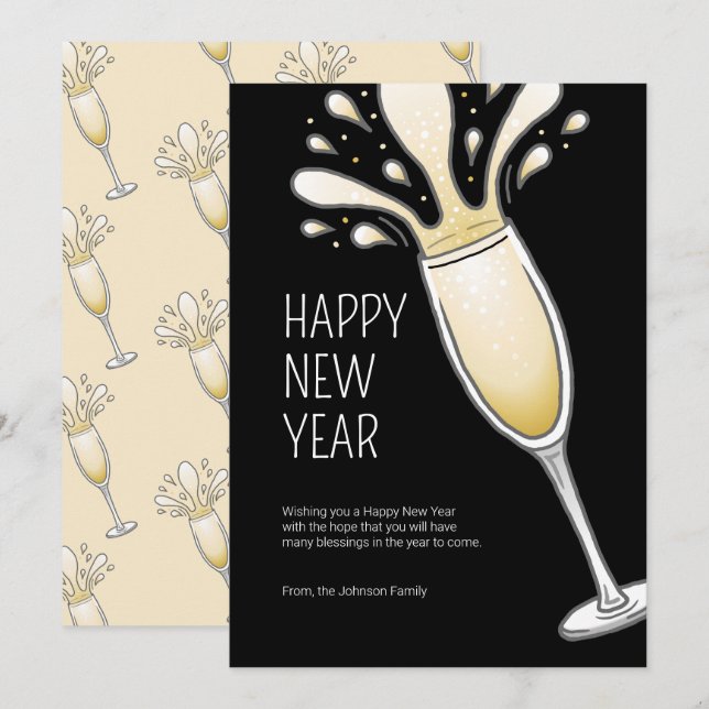 Happy New Year Champagne Holiday Card (Front/Back)