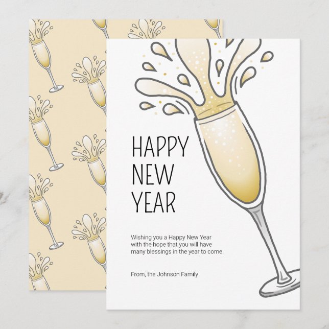 Happy New Year Champagne Holiday Card (Front/Back)