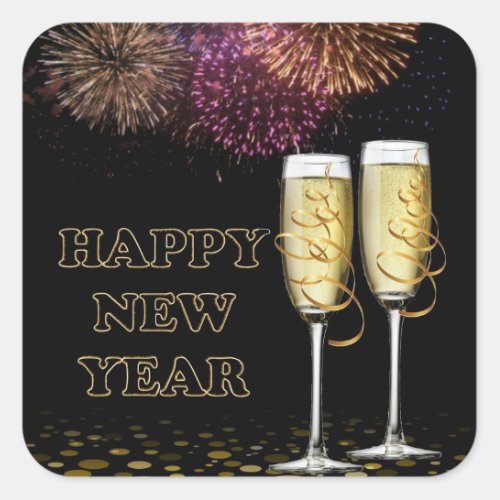Happy New Year _ Champagne Square Sticker