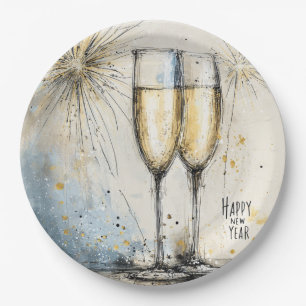 Happy New Year Champagne Toast Paper Plates