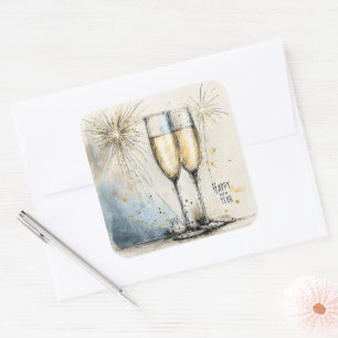 Happy New Year Champagne Toast Square Sticker