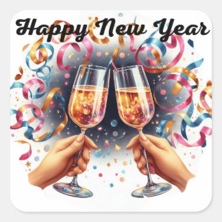 Happy New Year, champagne wishes Square Sticker