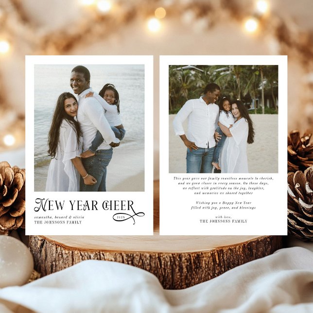 Happy New Year Cheer Modern Family 2 Photo Collage Holiday Card (Creator Uploaded)