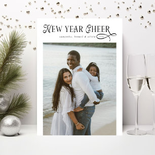 Happy New Year Cheer Modern Family 4 Photo Collage Holiday Card