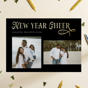 Happy New Year Cheer Modern Family  Photo Collage Foil Holiday Card