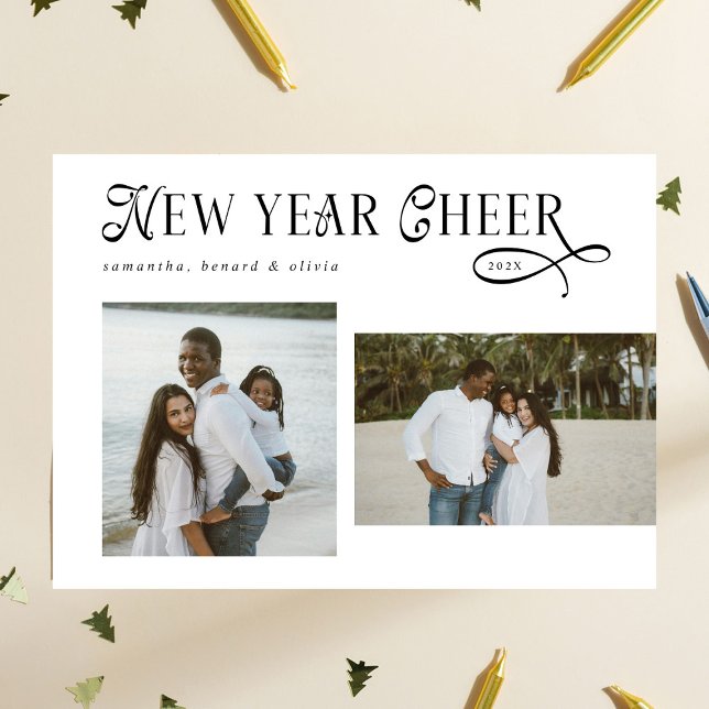 Happy New Year Cheer Modern Family  Photo Collage Holiday Card (Creator Uploaded)