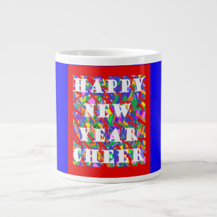 Happy New Year Cheer seasonal design bright colors Giant Coffee Mug