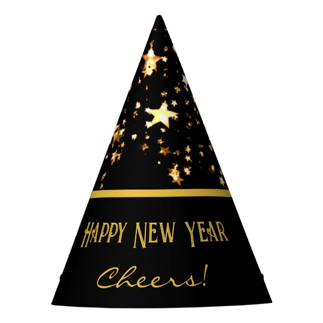 Happy New Year Cheers Black & Gold Party Hat (Front)