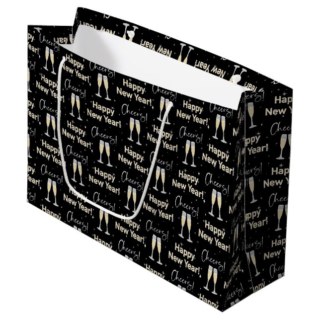 Happy New Year Cheers Champagne Toast Large Gift Bag (Front Angled)