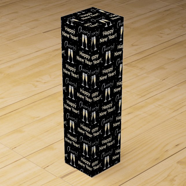 Happy New Year Cheers Champagne Toast Wine Box (Back)