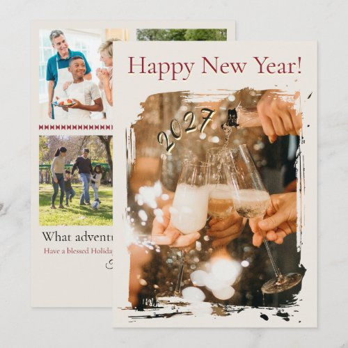 Happy New Year Cheers Fun Photo Collage Holiday Card