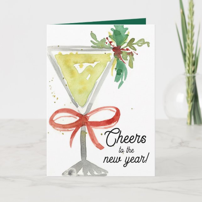Happy New Year Cheers Martini Cocktail Glass Card (Front)