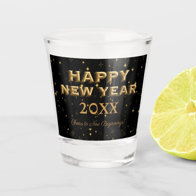 Happy New Year Cheers to New Beginnings Custom Shot Glass (Front)
