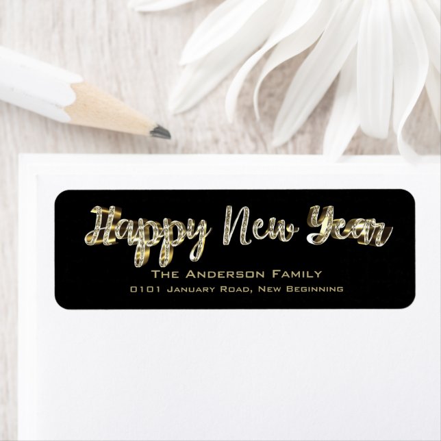 Happy New Year Chic Black and Gold Script Label (Insitu)
