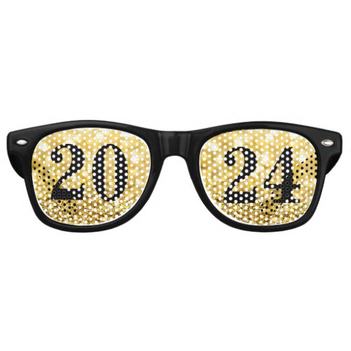 Happy New Year Chic Gold Glitter 2024 Glam Party Retro Sunglasses