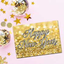 Happy New Year Chic Gold Glitter Custom 2024 Card